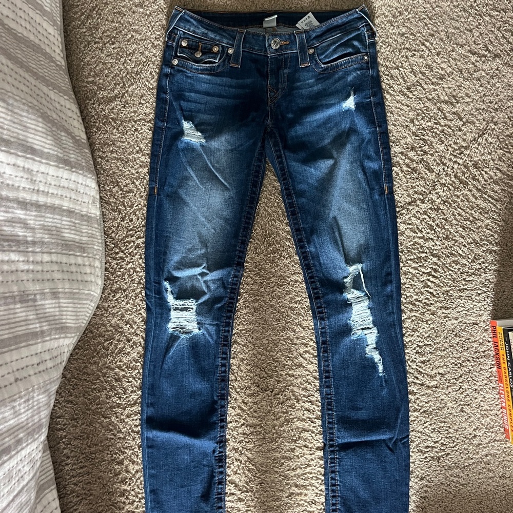 True Religion Dark Blue Distressed Skinny Jeans